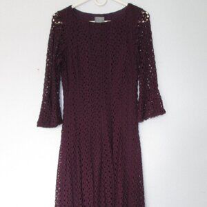 Rabbit Designs Dress Purple Lace Bell Sleeves Fit & Flare Lined Classy sz 10 6/8